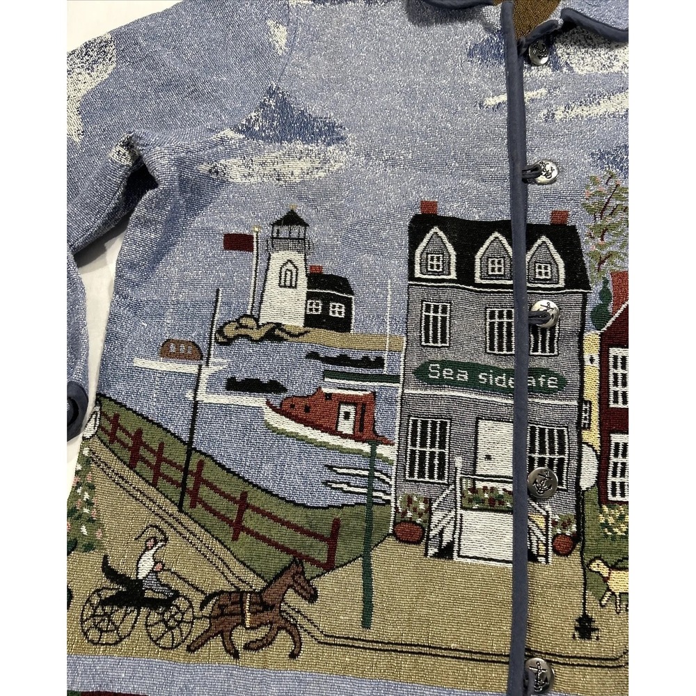 Blair Art-to-Wear Tapestry East Coast Seaside Beach Coat Jacket Nautical XL EC - Picture 2 of 15